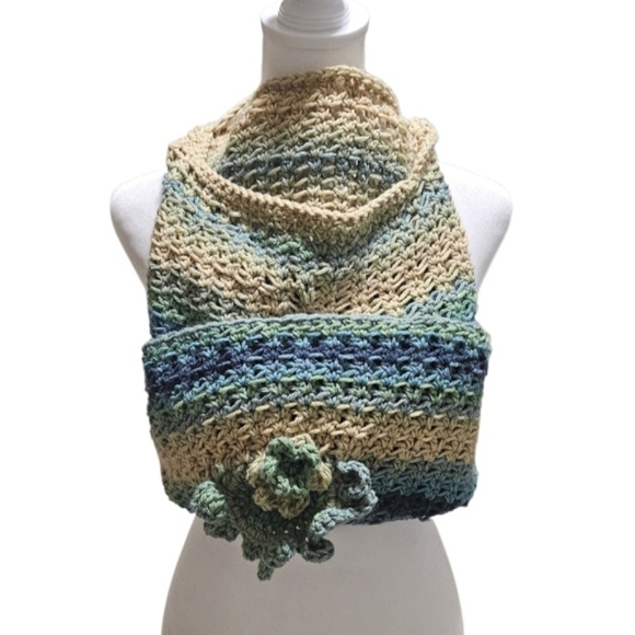 Hand Crafted Crochet Multicolored 10-way scarf winter hoodie handmade blue shawl - Picture 10 of 17